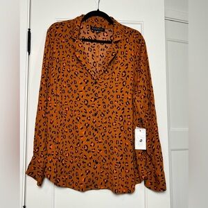 Eloquii Orange Button Down Animal Print Blouse (18)